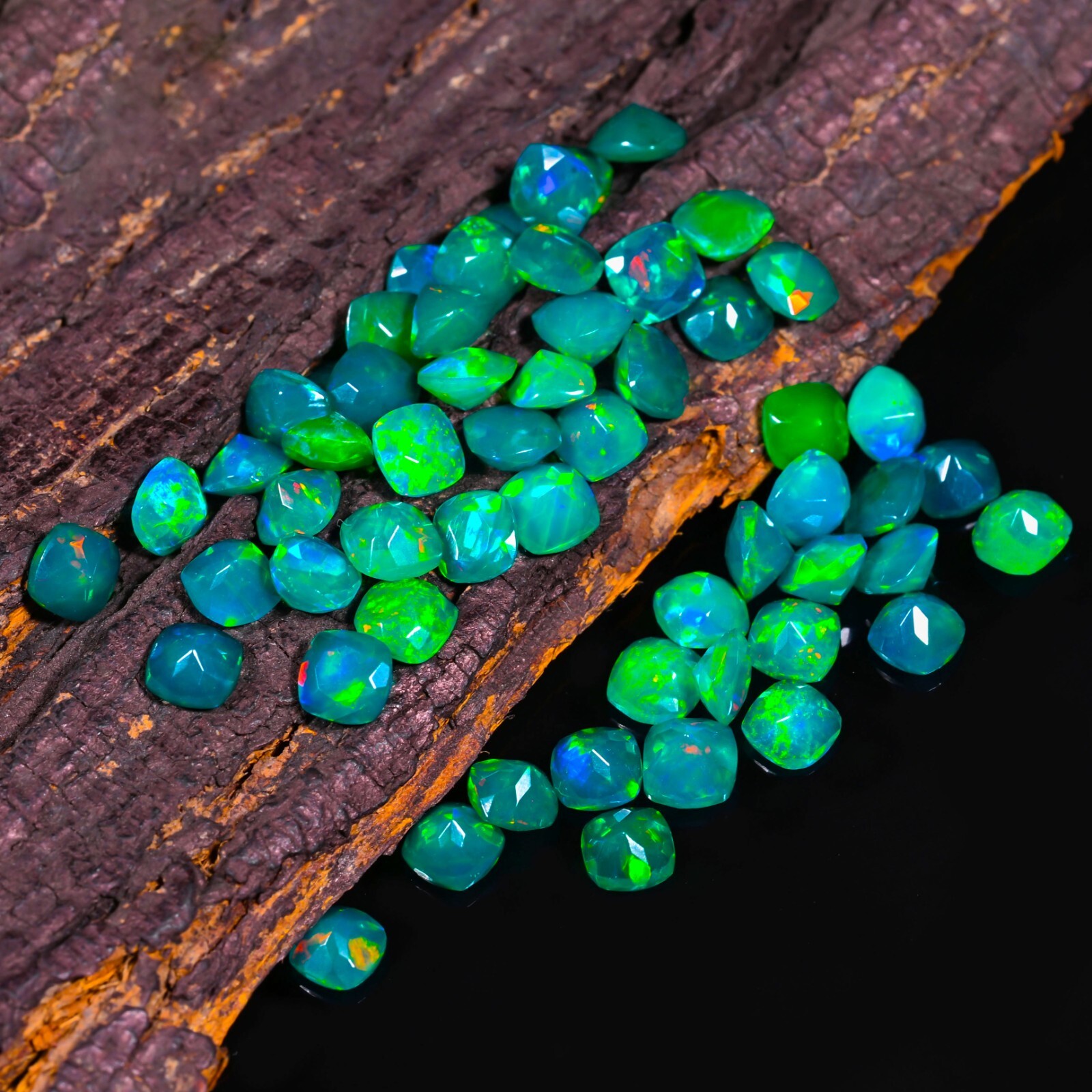 Natural Green Ethiopian Opal 8 CT Faceted Square Lot Loose Gemstone 4X2 MM