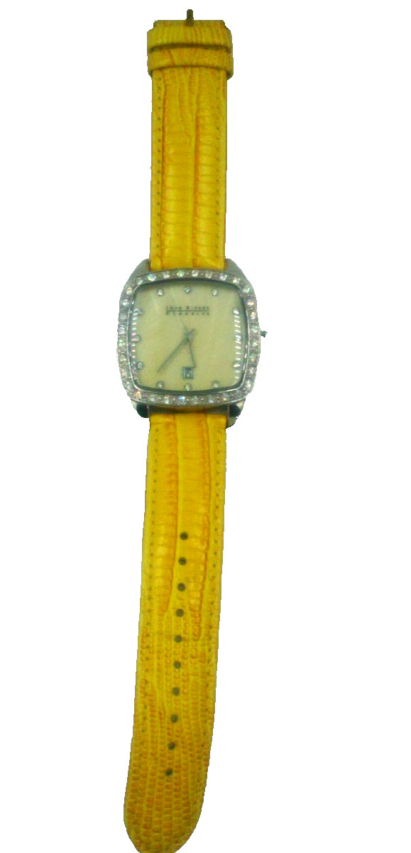 Joan Rivers Classics Yellow Leather Silver Tone CZ Watch V377 Needs Battery