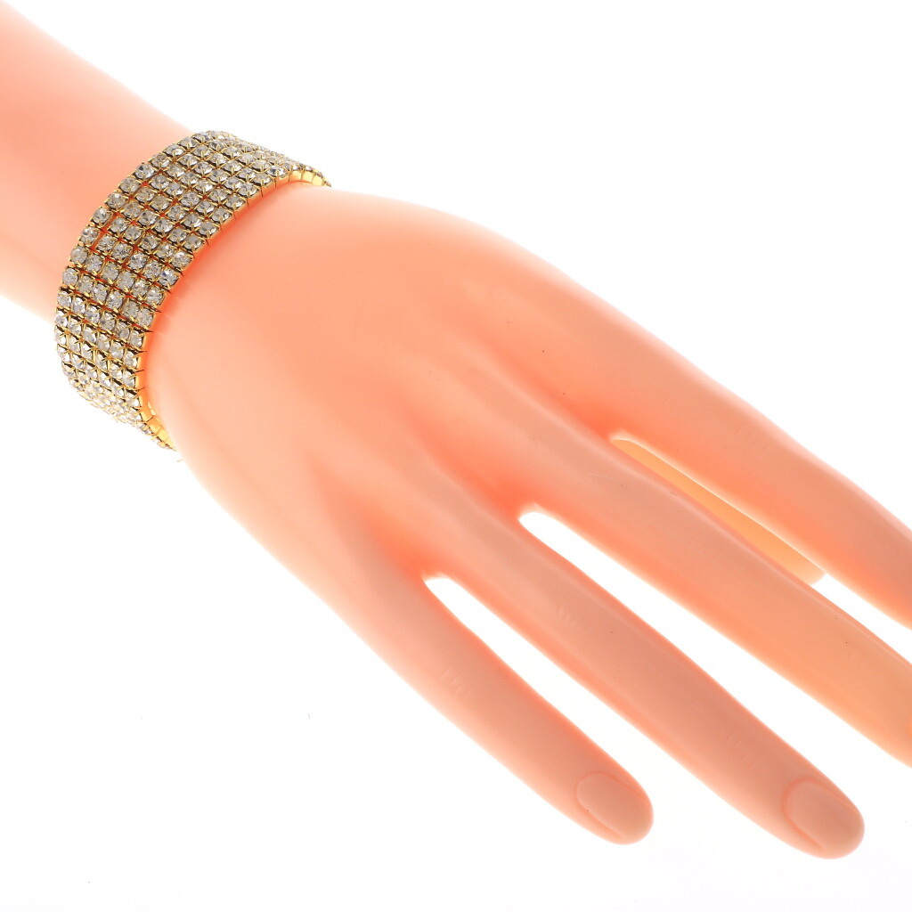 Gold Tone Metal Clear Rhinestone Stretch Bracelet B2838-GCRY