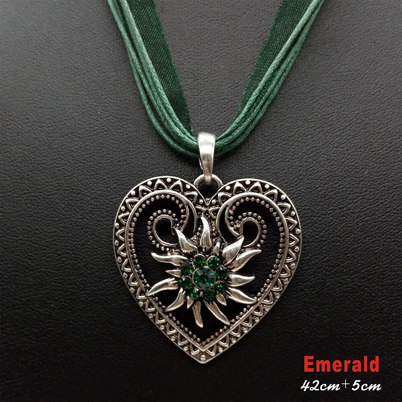 New Vintage Heart Edelweiss Flowers Necklace Organza Ribbon Pendant Women