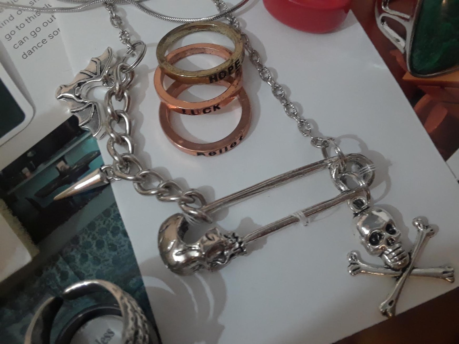 Punk, Goth, Emo, Mixed Jewelry Lot – Skull Safety pin & Red Pad lock necklace