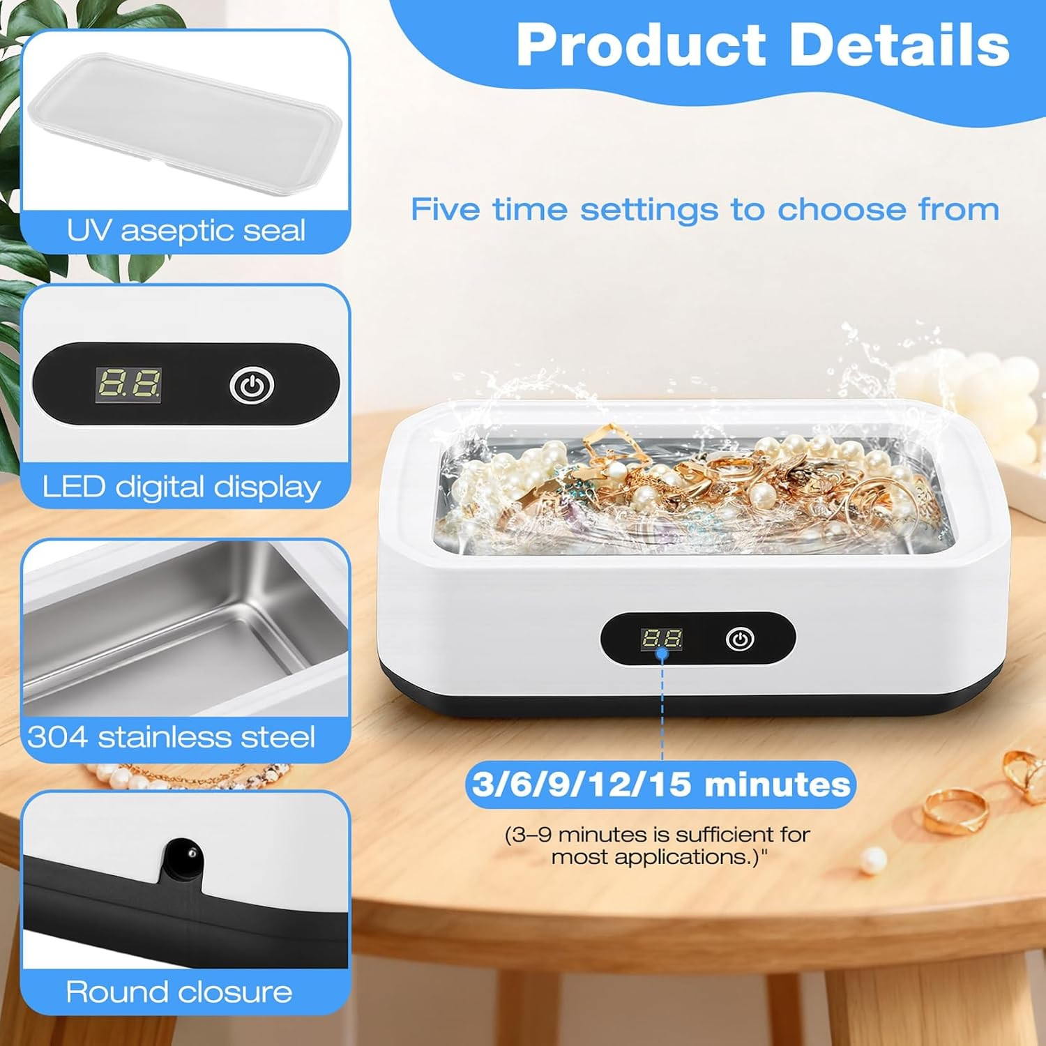 Ultrasonic Jewelry Cleaner, 48Khz Eyeglasses Cleaner Machine, Ultrasonic Cleaner