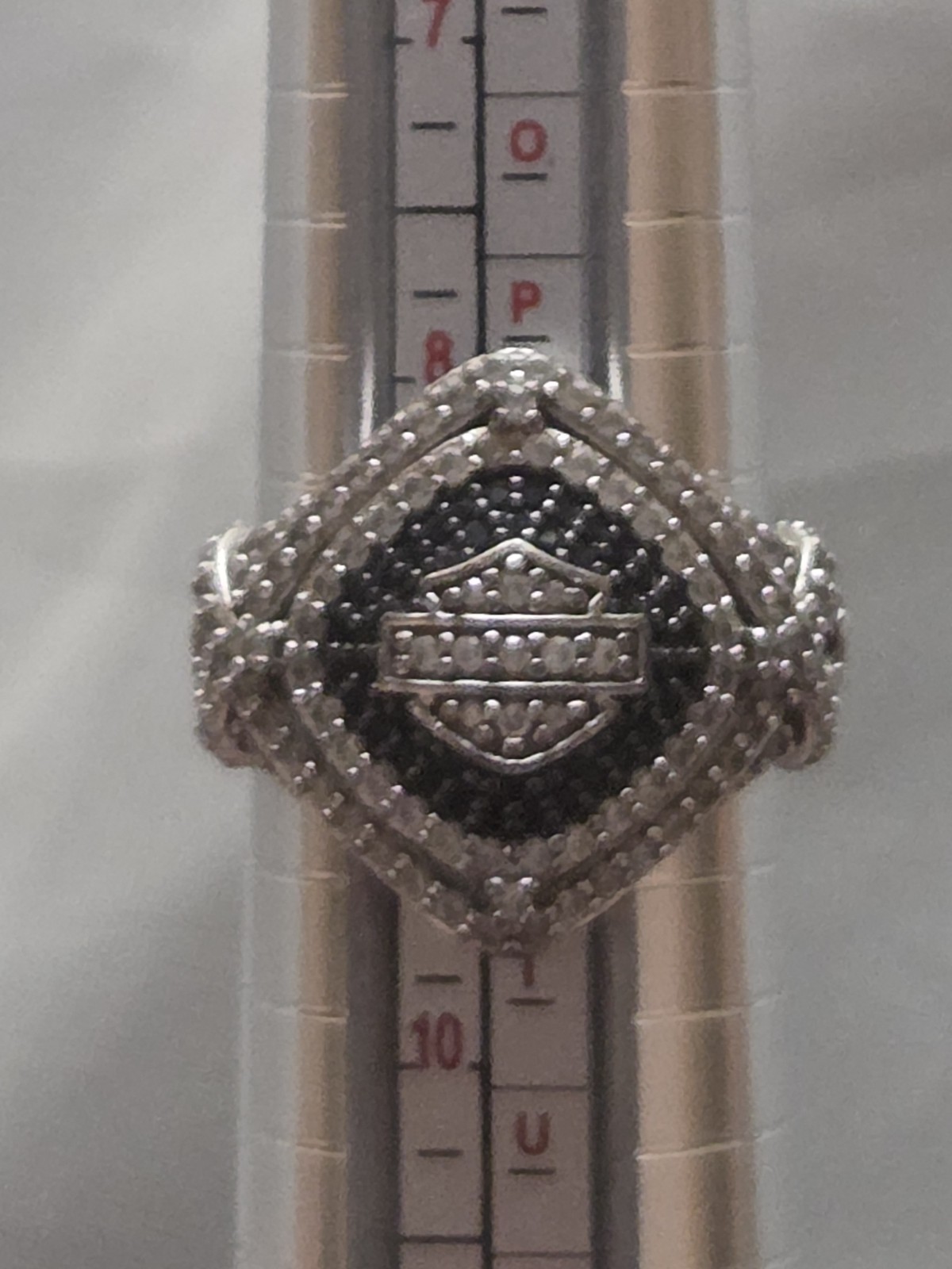 Harley-Davidson Womens Bling Bar & Shield Statement Ring Black and Clear Crystal