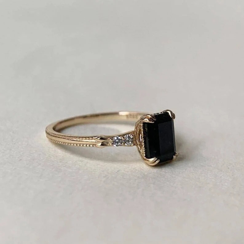 Sterling Silver Onyx Ring Black Onyx Ring Dainty Engagement Ring Handmade Ring
