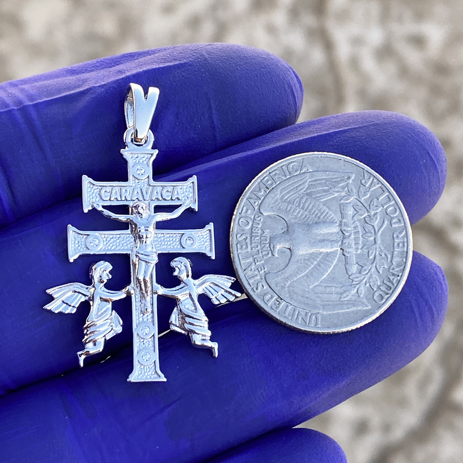 La Cruz De Caravaca Plata Cross Pendant Real Solid 925 Sterling Silver CZ 1.25″
