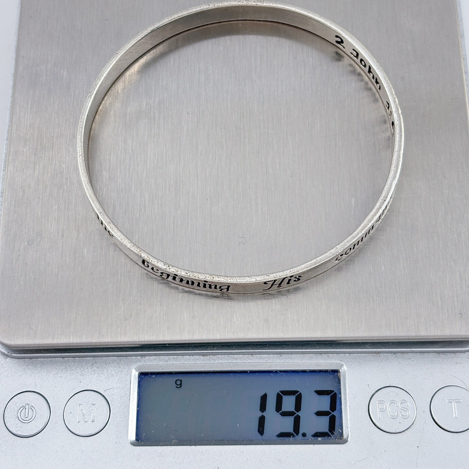 Vintage Sterling Silver 925 Bible Verse Bangle 2 John 1:6 8″