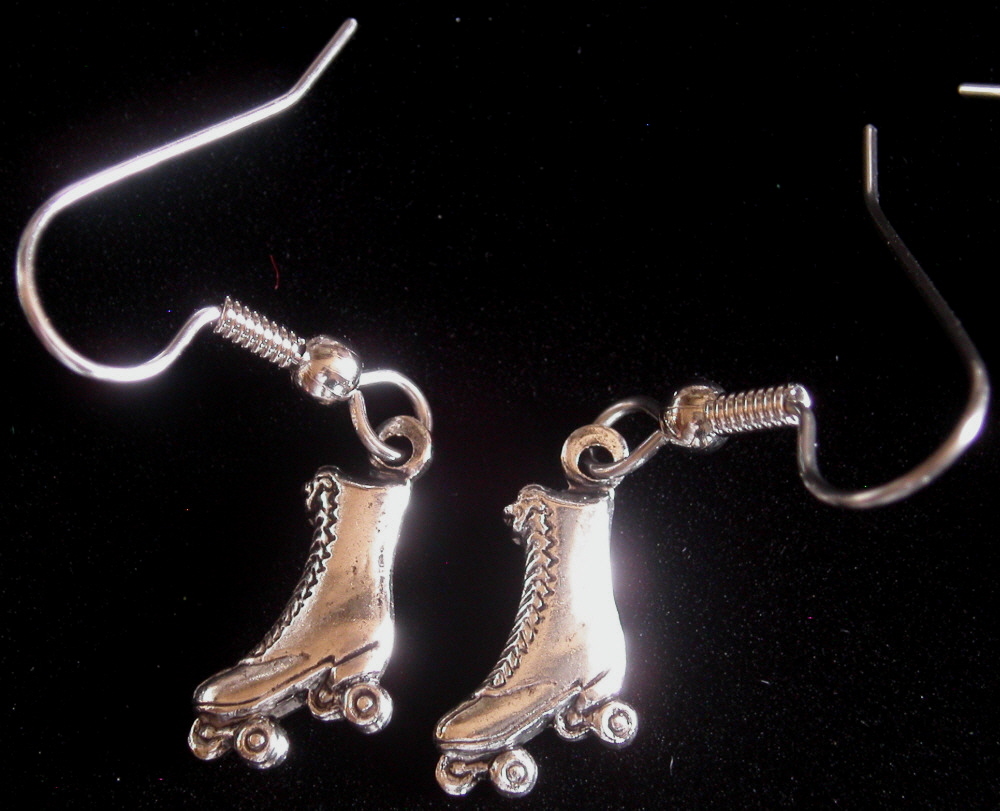 Rollerskating Roller Skates Earrings Matte Silver Ox Roller Derby Skate