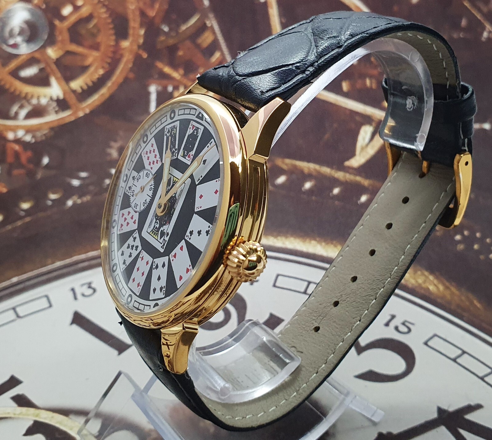 Watch Marriage Casino Playing Cards 3602 Gold case Men’s Wristwatch 18 Jewels