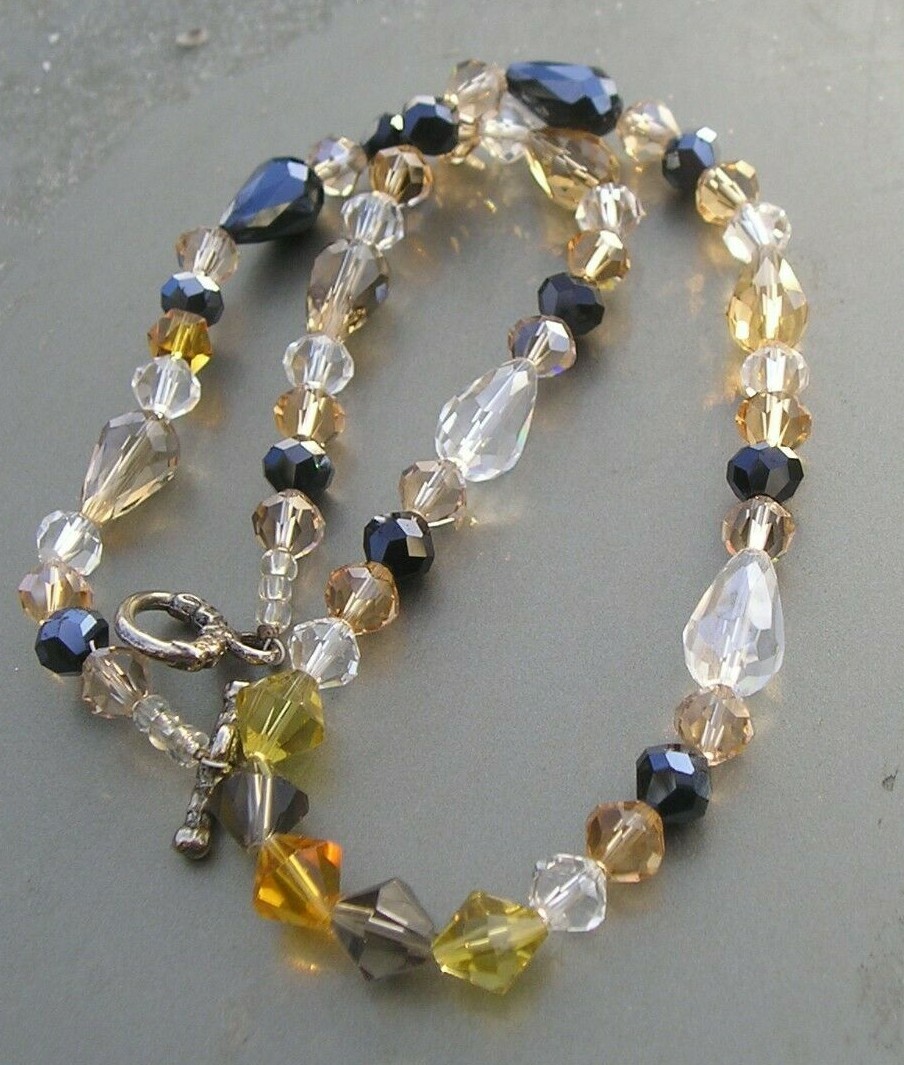 Lovely Multi Crystal Black Clear Gray Yellow Toggle Necklace