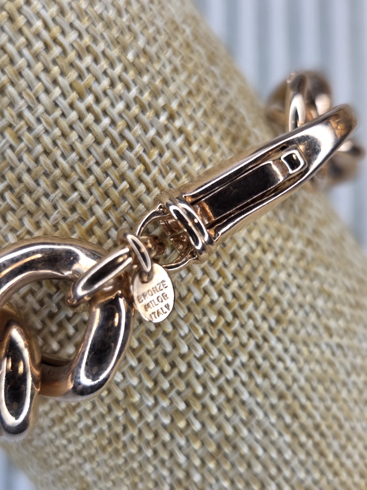 Gold Tone Bronze Curb Link Chain Bracelet 6.75 in Lobster Clasp Made in Italy