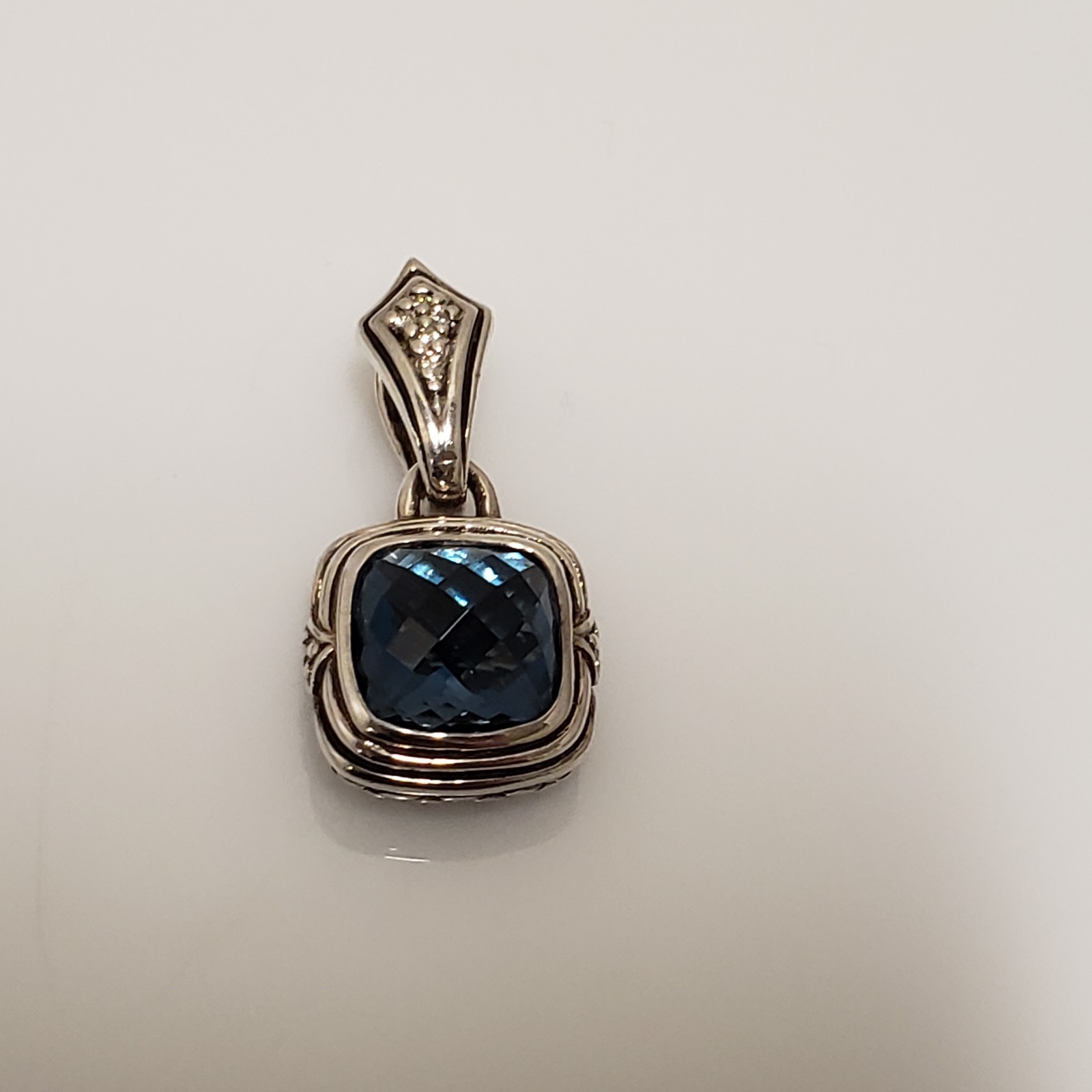 Scott Kay Sterling Silver Square Blue Topaz Pave Diamond Accent Pendant