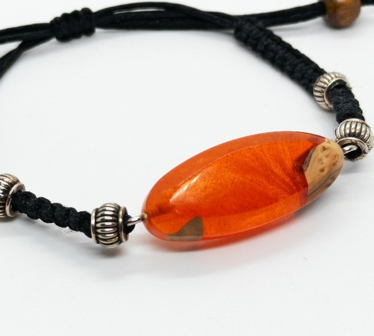 Unique Olive Wood & Lava Resin Bracelet Adjustable Handmade Men Women Gift