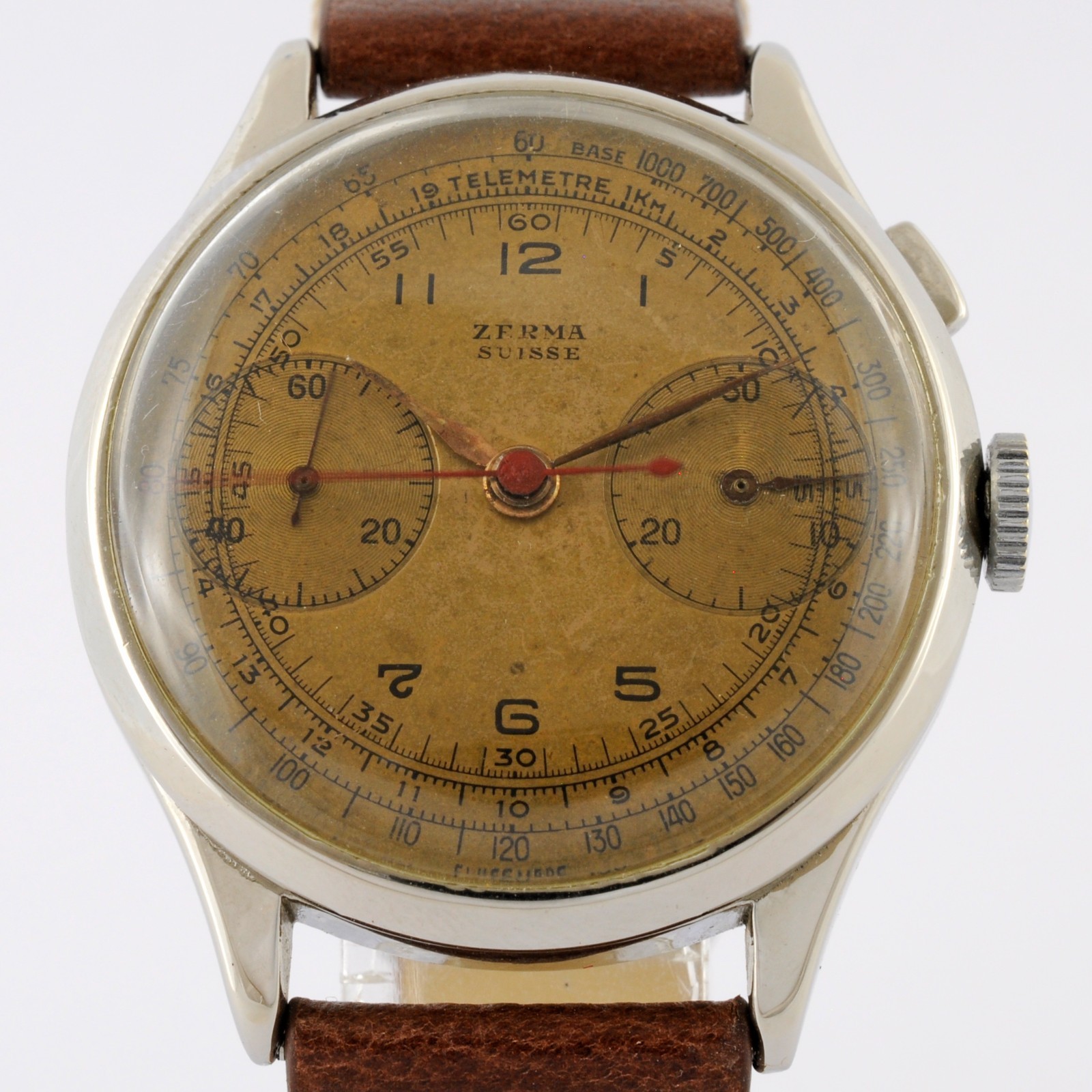 SWISS CHRONOGRAPH VALJOUX 22 MANUAL WIND ST STEEL WATCH W/ ORIGINAL VINTAGE DIAL