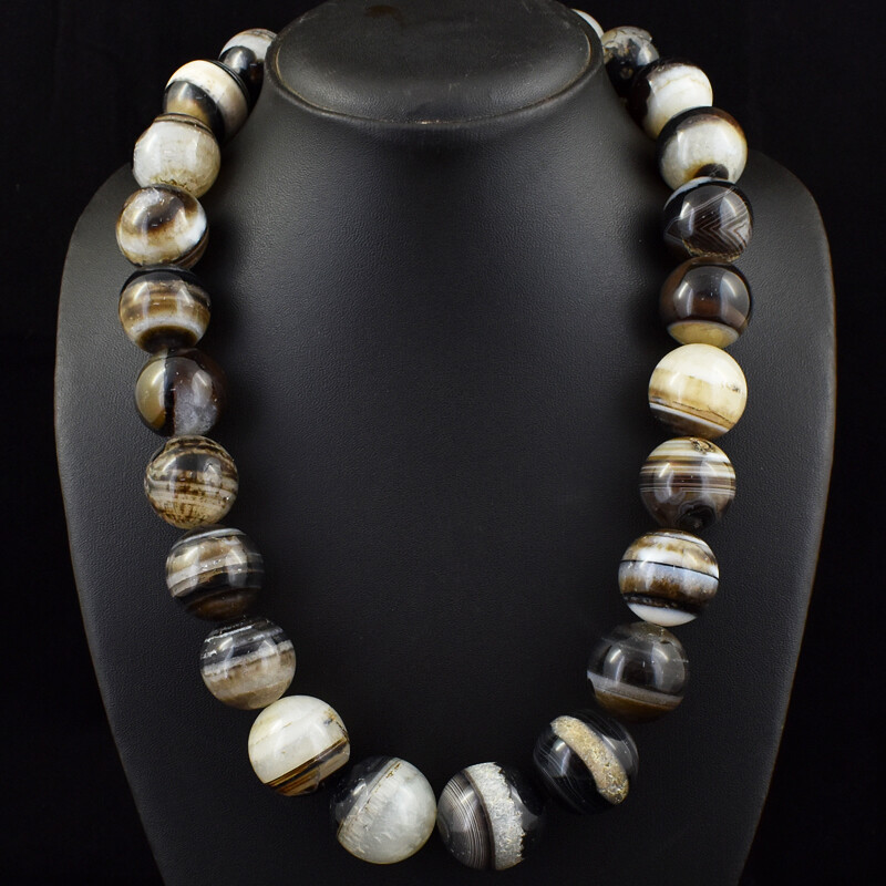 Untreated 1635.00 Cts Earth Mined Onyx Round Shape Beads Necklace NK-14E249