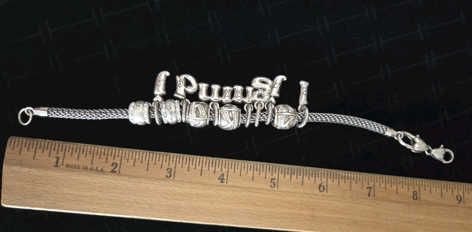 Brighton Slide Charm Bracelet Mesh Chain Initials Mom Grandmother Silver Tone