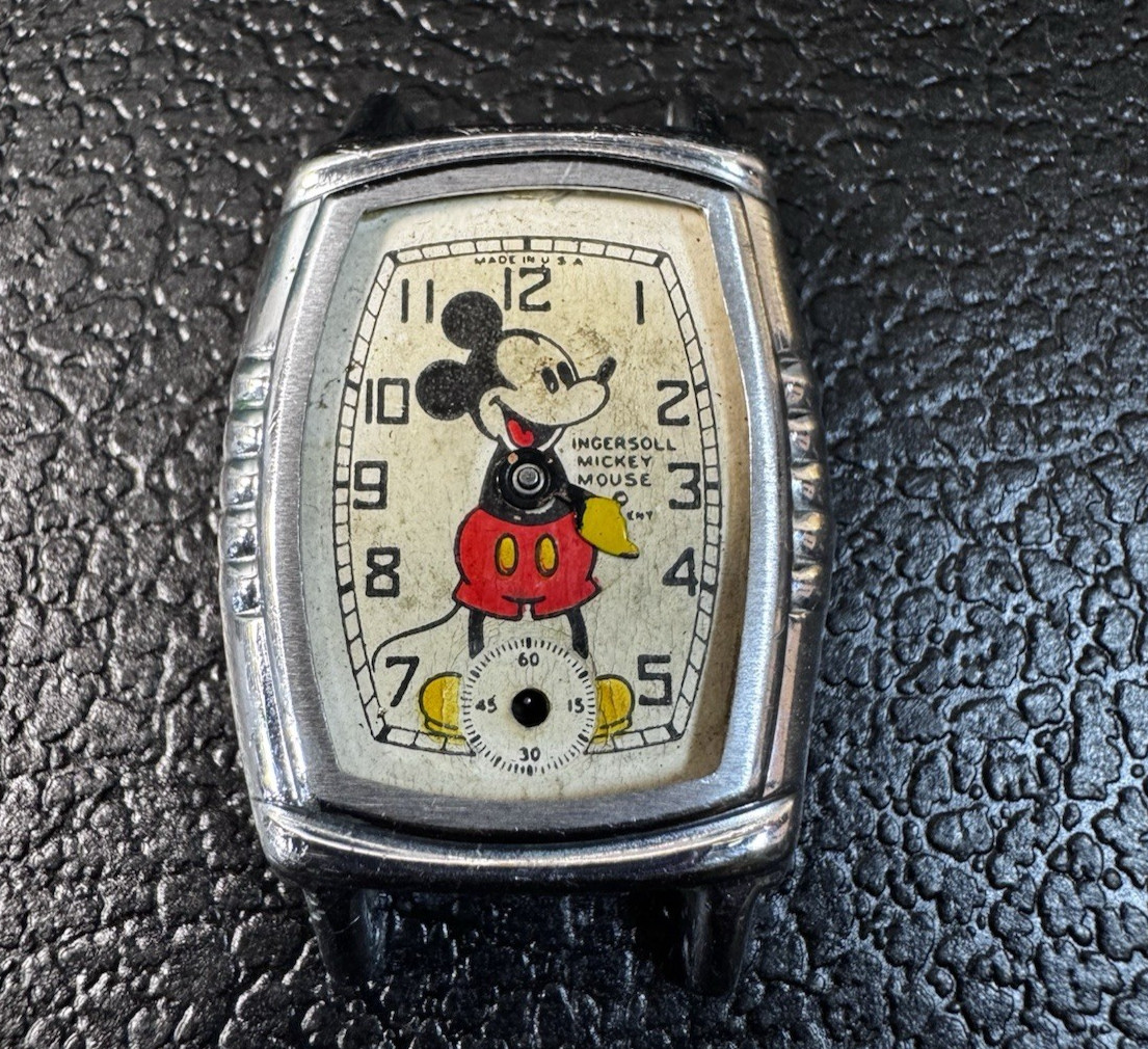 Vintage 1930s Ingersoll Mickey Mouse Watch Tonneau Case Parts or Repair AS-IS