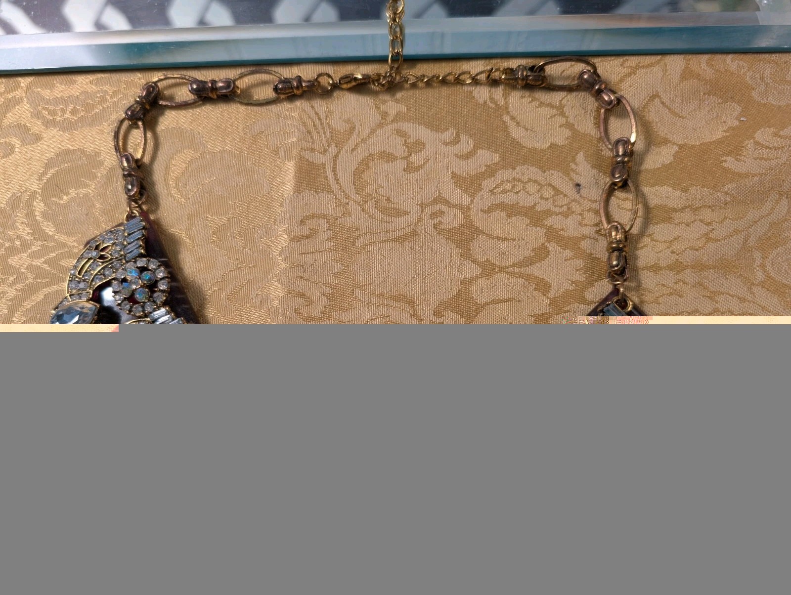 Stunning Necklace With 3 Dark Amber Pendants W/Large Sparkling Rhinestones