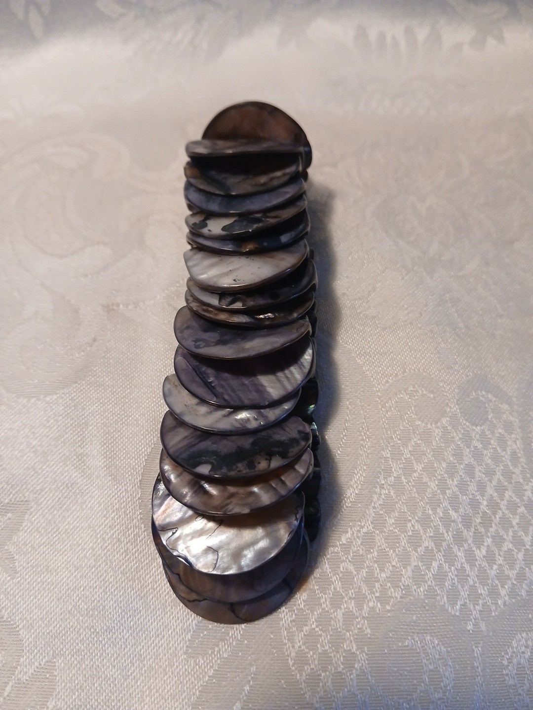 Abalone Shell Stretch Bracelet, Chunky, Iridescent Grey, Blue, Green, Pink