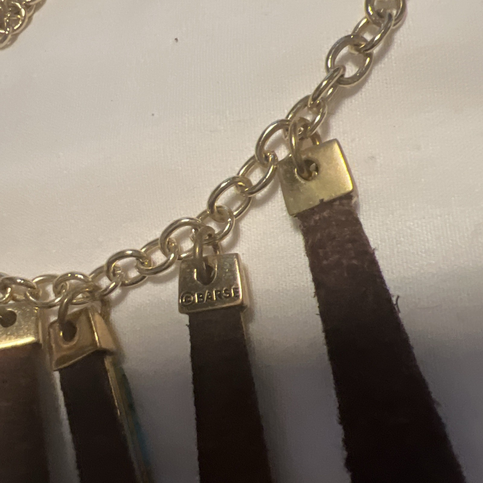 Barse Reversible Adjustable Brown Leather And Blue Turquoise Necklace Goldtone