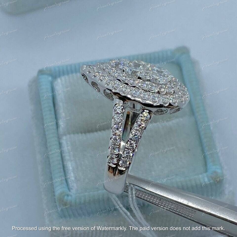 2Ct Round Lab-Created Diamond Pear Shape Engagement Ring 14K White Gold Plated