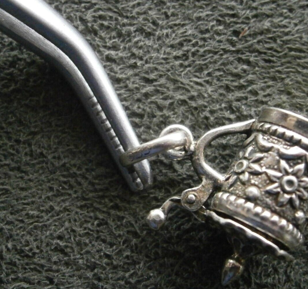 Opening Beer Stein Edelweiss Design Vtg 835 Silver Bracelet Charm Pendant 3.0g