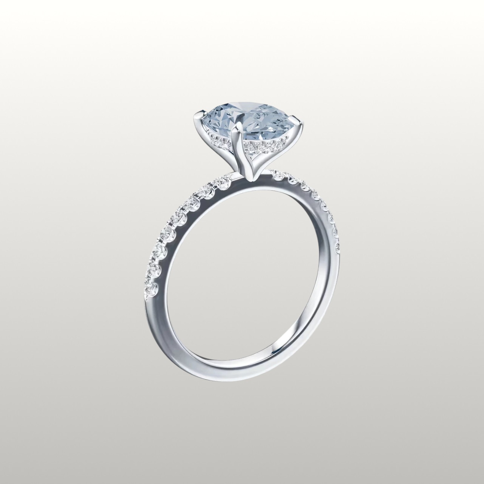 14k White Gold Fancy Vivid Blue IGI Lab Created Diamond Ring 2.75 Carat Oval Cut