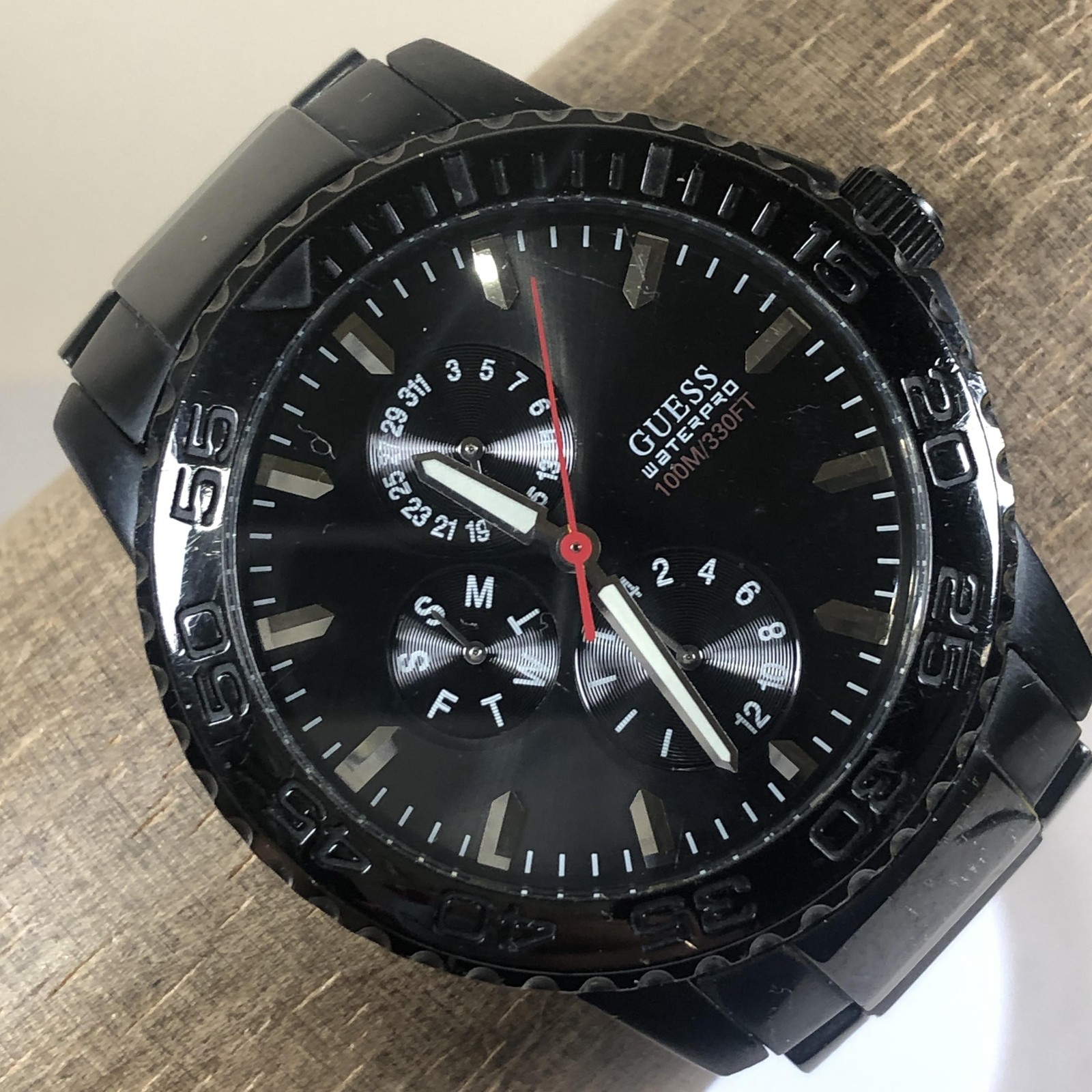 GUESS Waterpro Watch Mens 41mm Black Stainless Day Date 24H 100M Japan G105876