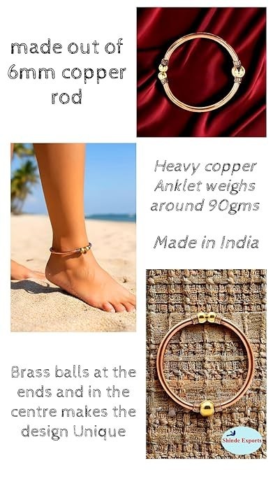 Export 99% Pure Copper Tamba Leg Anklet Kada Bracelet Men Women Adjustable 90 gm