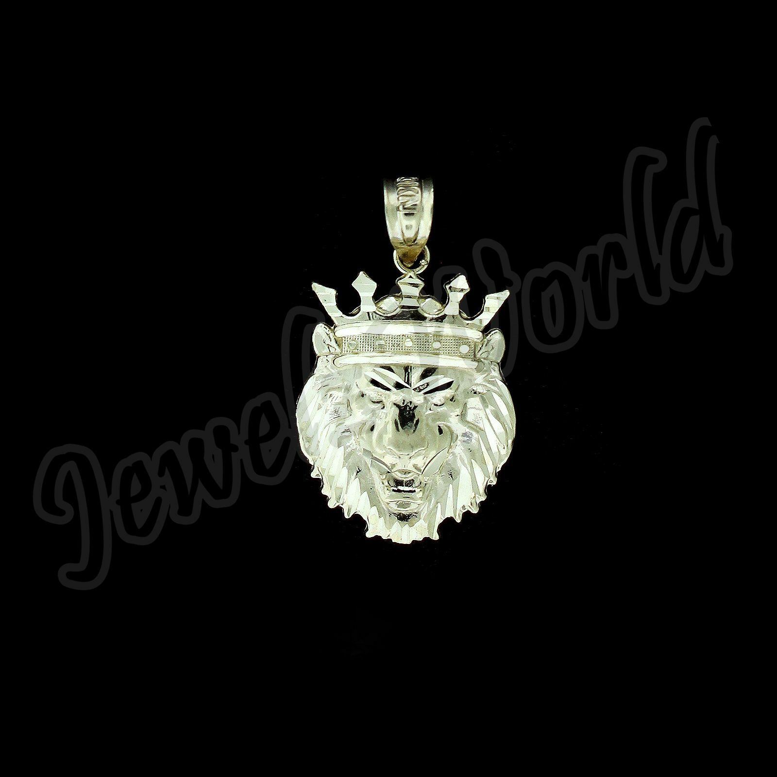 10K Yellow Gold Men’s Crown Lion Head Charm Pendant Diamond Cut & Rope Chain