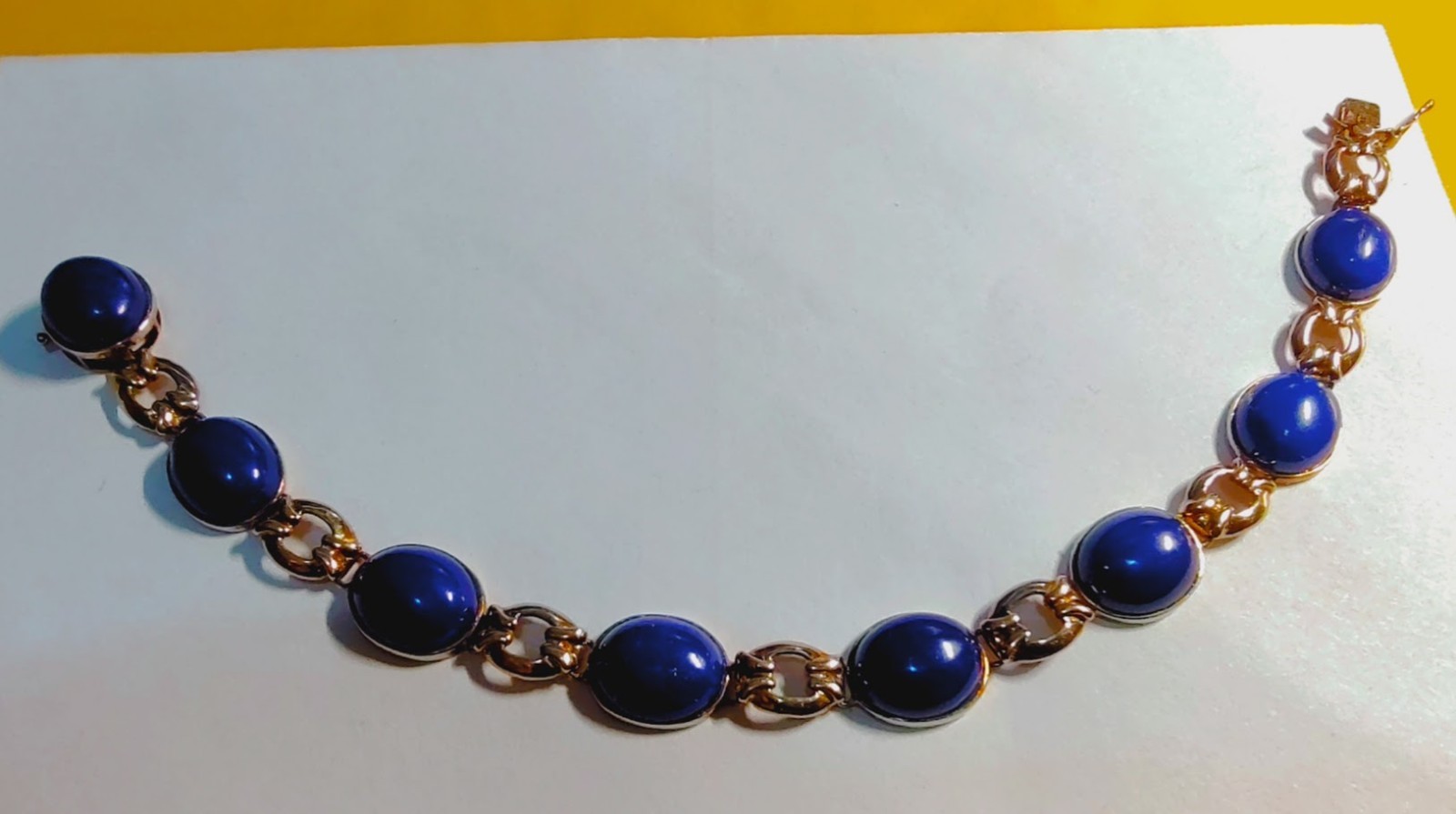 14k solid gold bracelet with lapis lazuli stones 7″ long 12.07 grams ((G51))