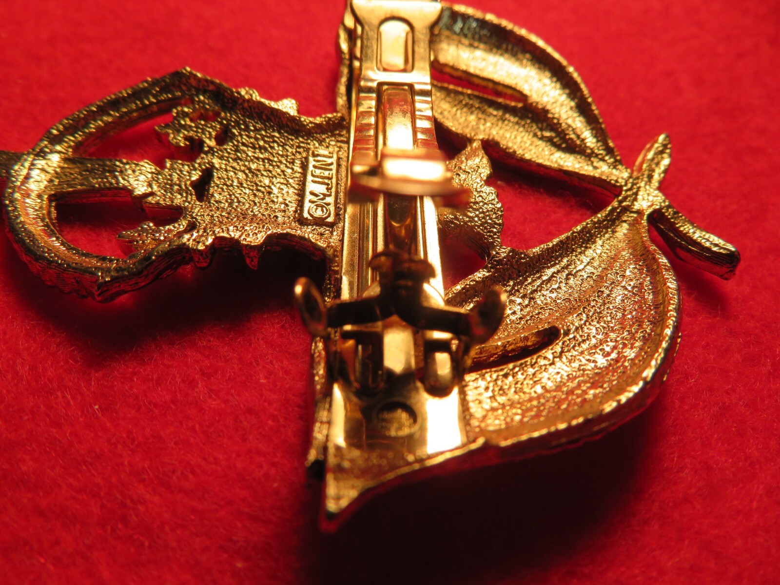 Vintage M.J.ENT Gold Tone Hair Clip Barrette Crown Eagle & Palms