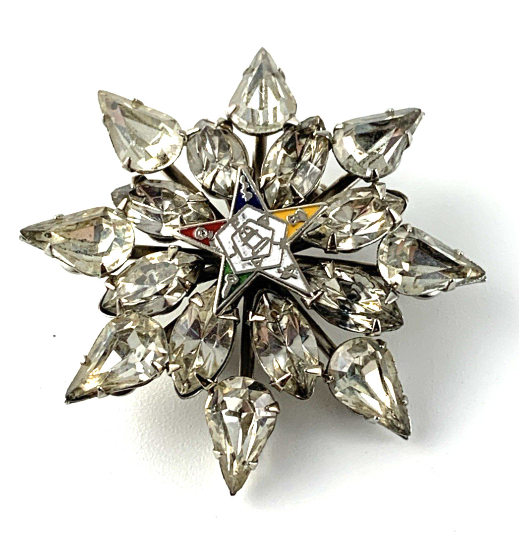 Order Eastern Star (OES) | Rhinestone Pin | Costume | 1.5″ | Silvertone | NOS