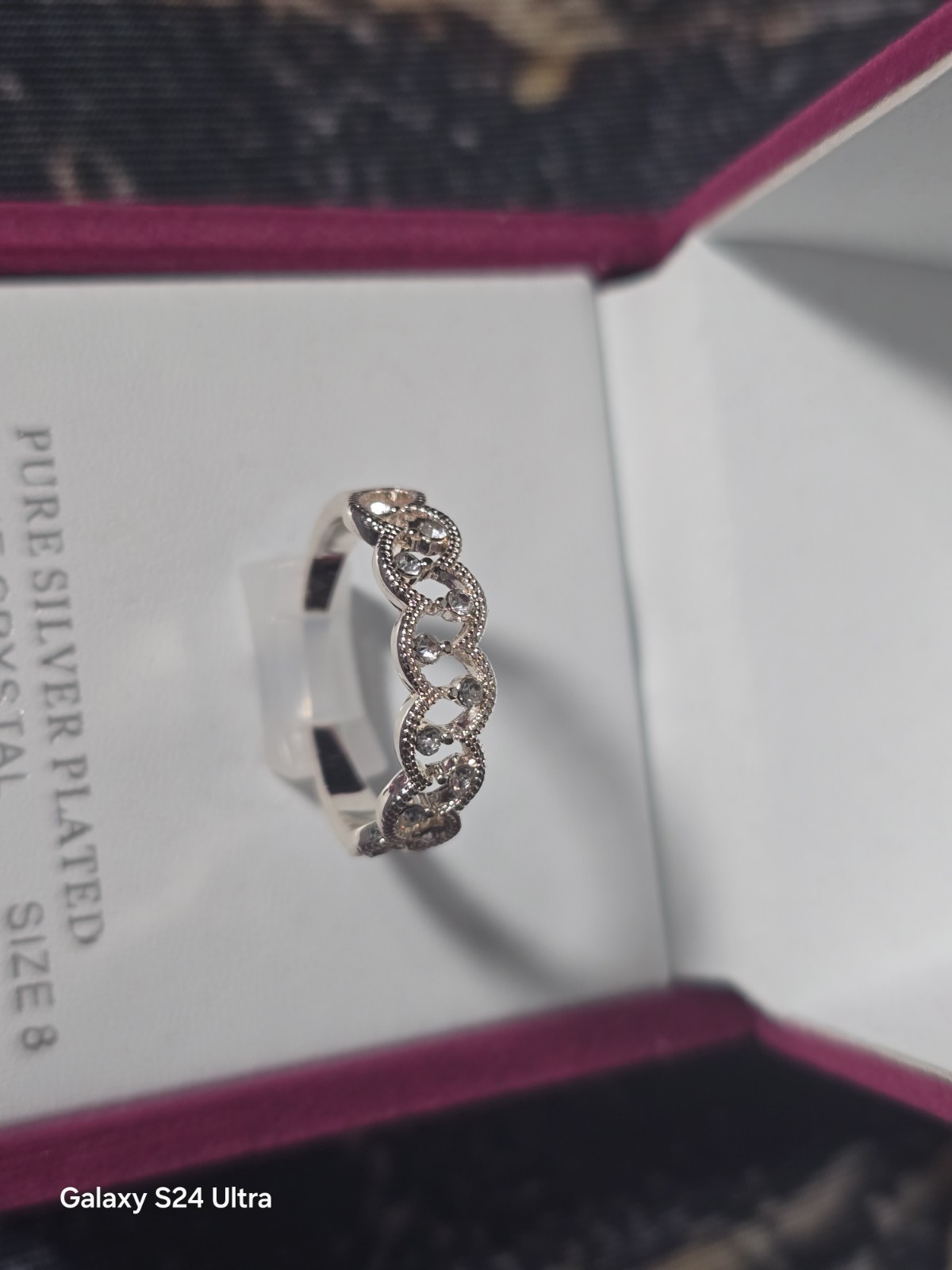 ALLURE Silver Plated Genuine Crystal Band Ring Silver Color White Stone Size 8