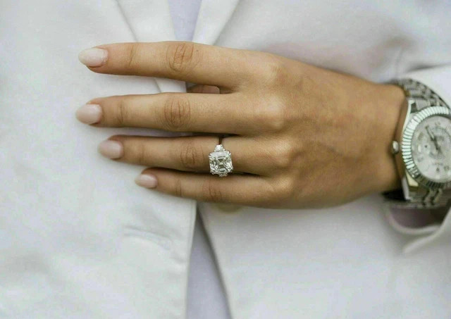 2Ct Asscher Cut Lab Created Diamond Womens Engagement Ring 14K White Gold Plated