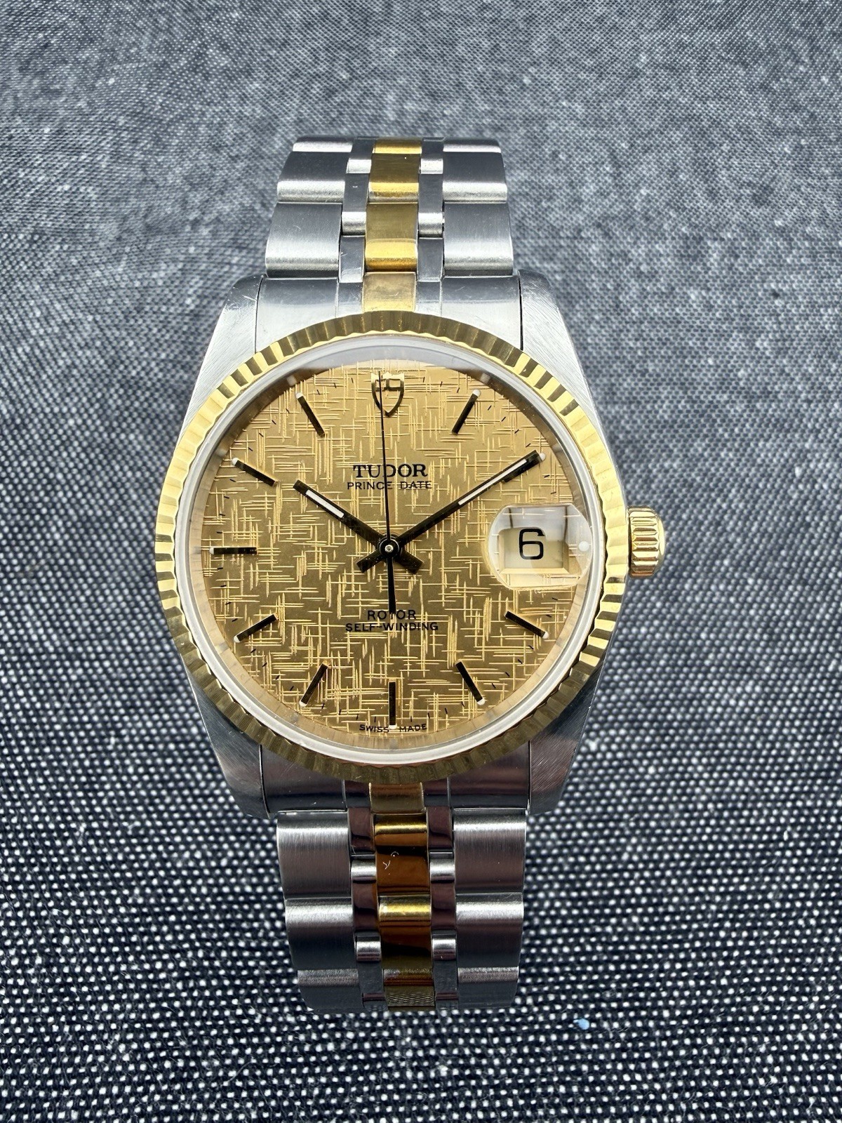 Tudor Prince Date – Ref. 74033 – Gold Linen Dial – 18k Yellow Gold Bezel!