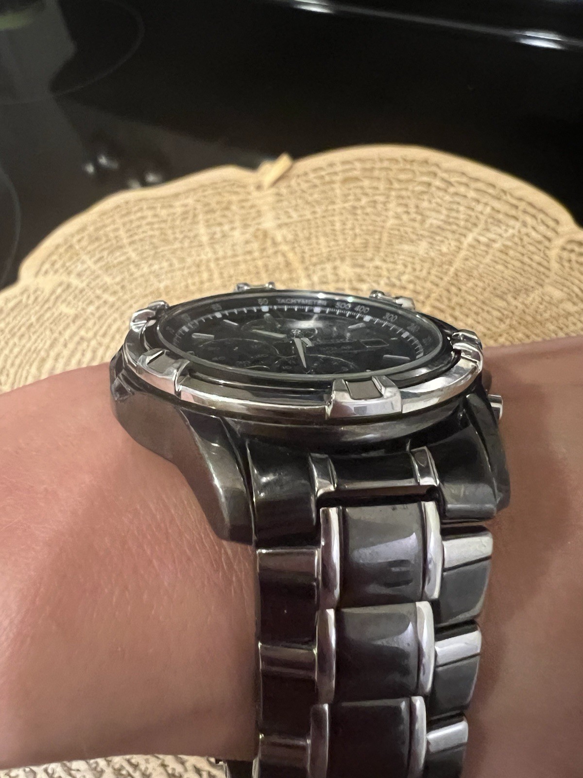 Seiko Solar Chronograph Watch Black Dial Date Alarm SSC143 New In Box
