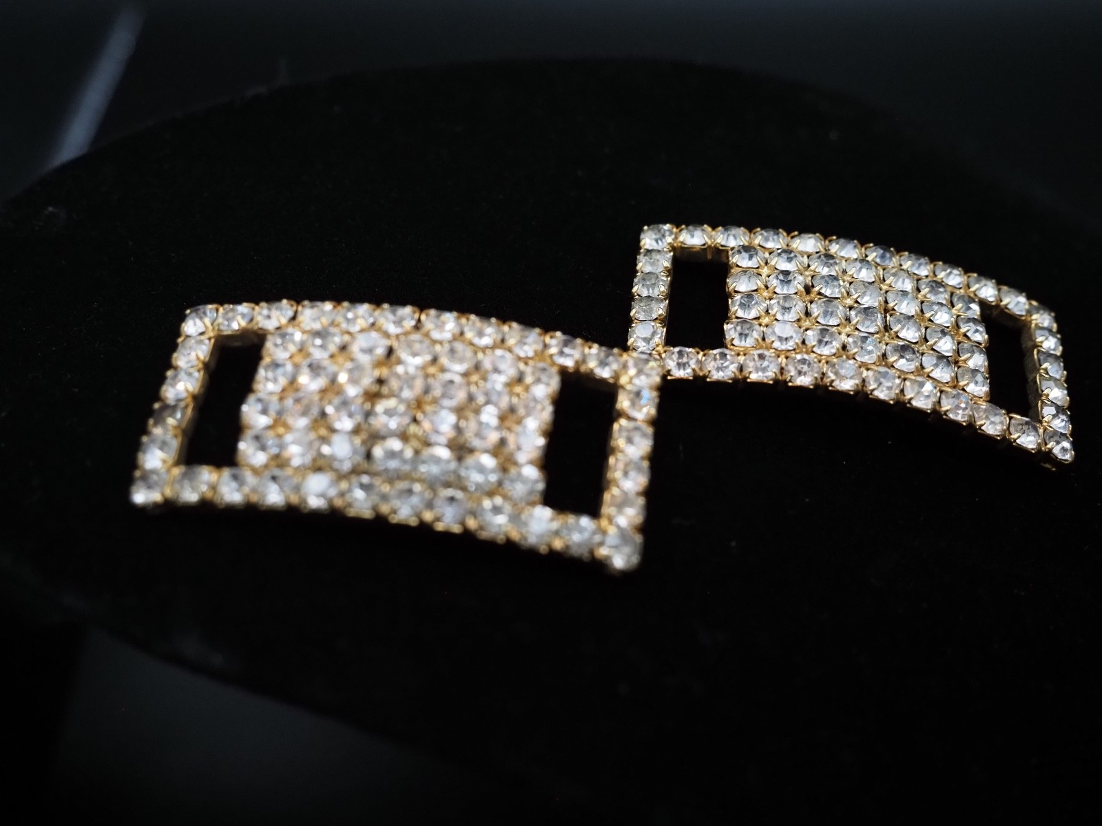 Vintage Rhinestone Shoe Clips Gold Tone Pair Bridal Wedding Dress Shoe Buckles