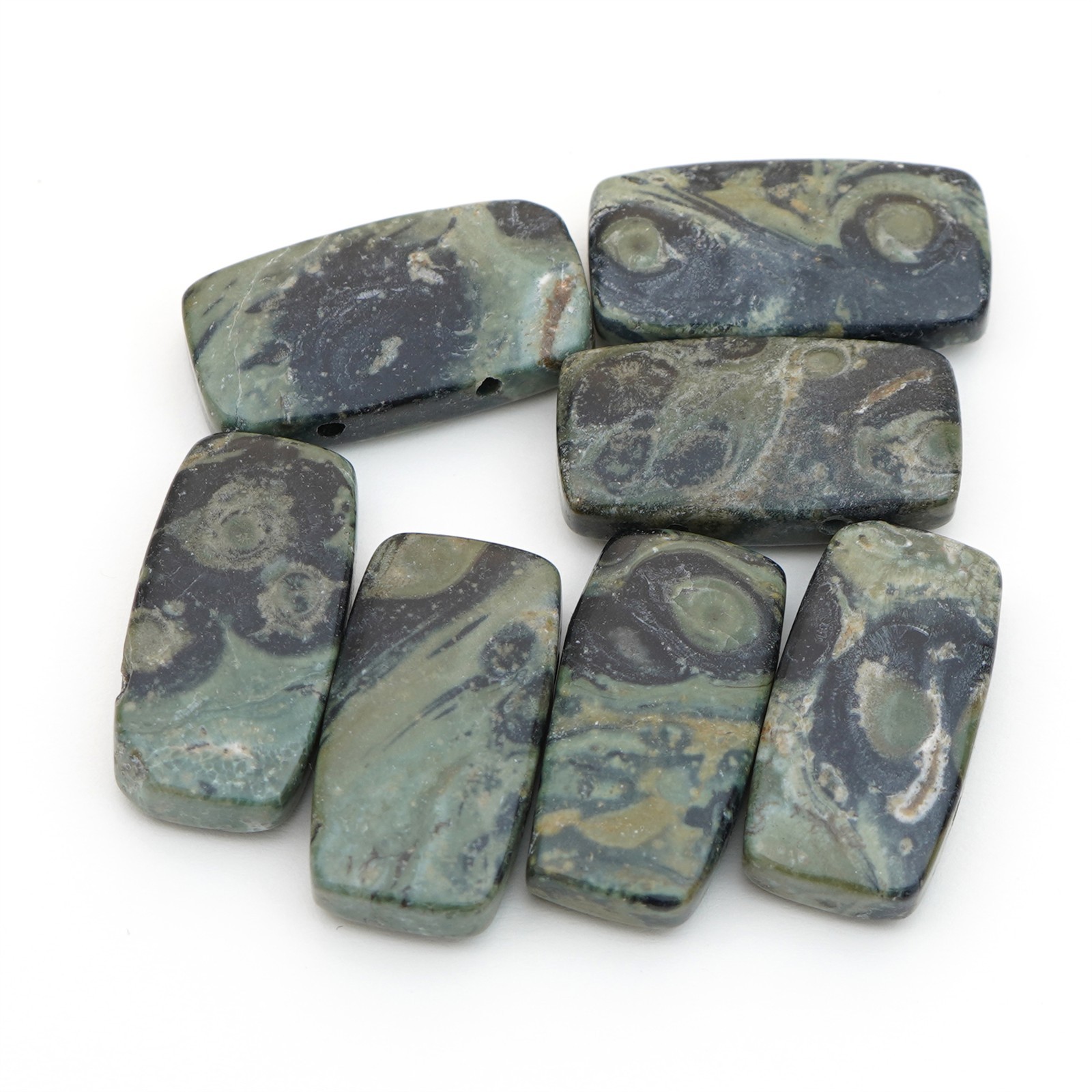 7 kambaba jasper flat rectangle 2 hole stone beads black green avg 20mm