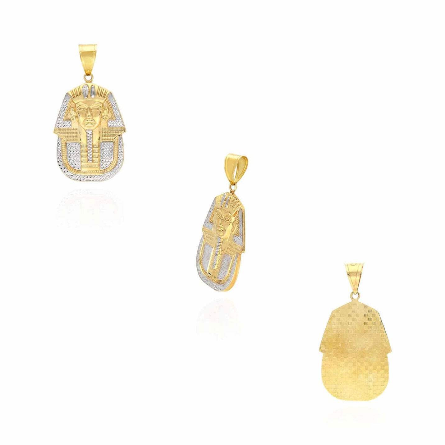 10K Yellow Gold Two Tone Diamond Cut Pharaoh King Tut Charm Pendant