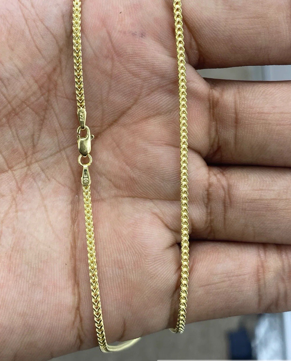 Authentic 10K Hollow Yellow Gold Franco wheat Necklace Link Chain 1.5 mm 20”