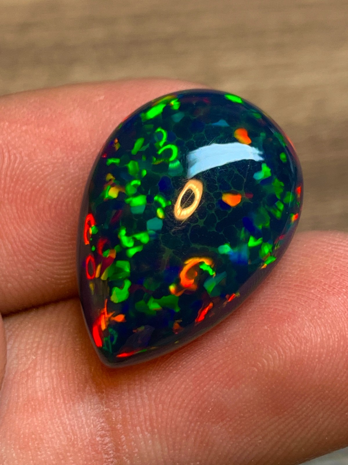 Ethiopian Black Opal Gemstone 10.8 Carat Pear Cabochon Honeycomb Welo Loose Gem