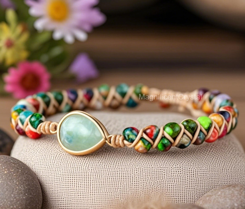 Natural Amazonite Beaded Healing Women Bracelet Healing Reiki Handmade Gift