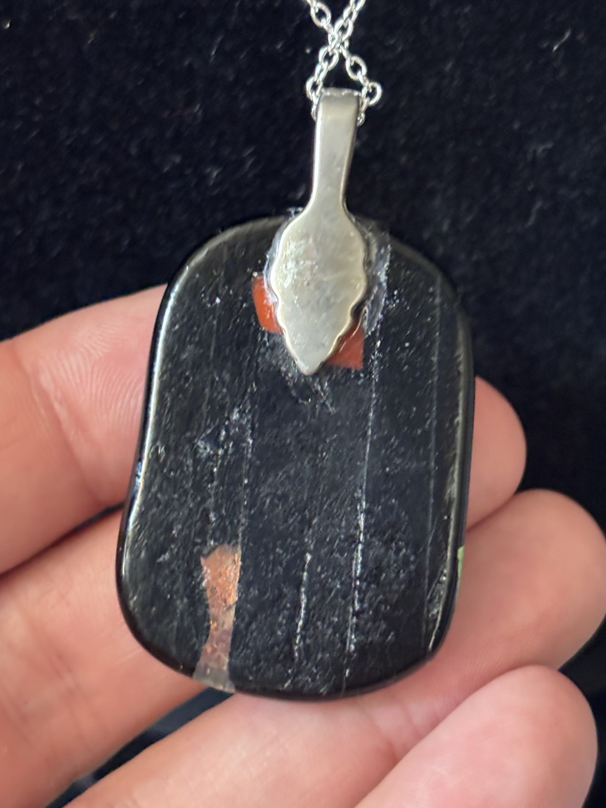 Handmade Dichroic Fused Art Glass Pendant Necklace Black Multicolour Abstract