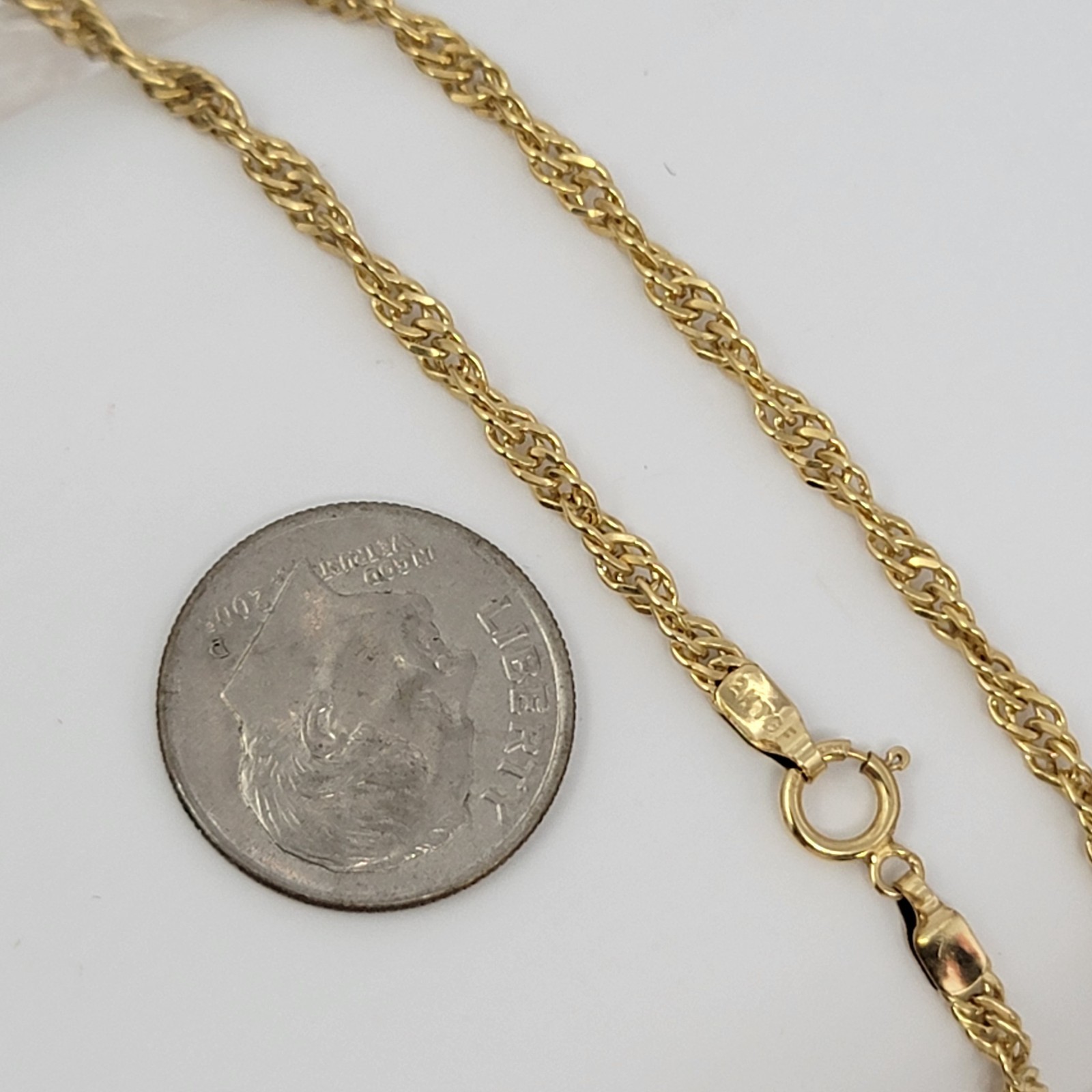 Vintage 12K Gold Filled Singapore Chain Bracelet 8″ 1/20 12k GF Spring Ring NOS