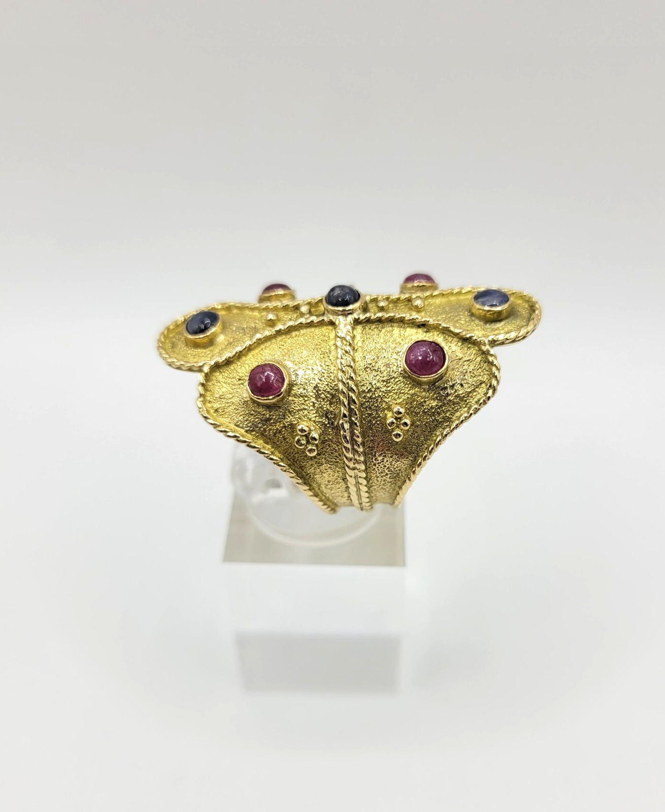 18K Yellow Gold Etruscan Byzantine Ruby & Sapphire Ring