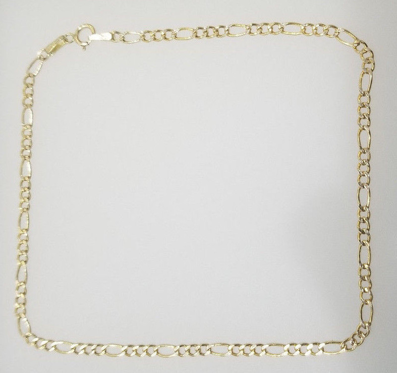 New 10K Yellow Gold Anklet 2.5mm 10” Figaro Link Chain Diamond Cut Women Ladies