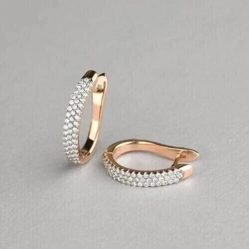 Women’s Engagement Hoop Earrings Round Cut Simulated Diamond 925 Starling Silver