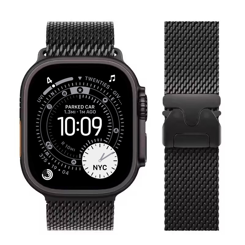 Natural/Black Titanium Milanese Loop Band Strap for Apple Watch Ultra 3 2 1 49mm
