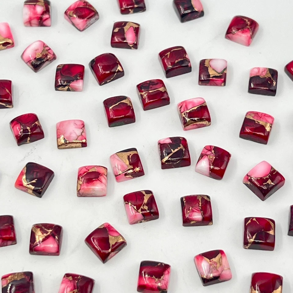 “Smooth”Red Rose Buffalo Copper Turquoise Square Shape Loose Gemstone