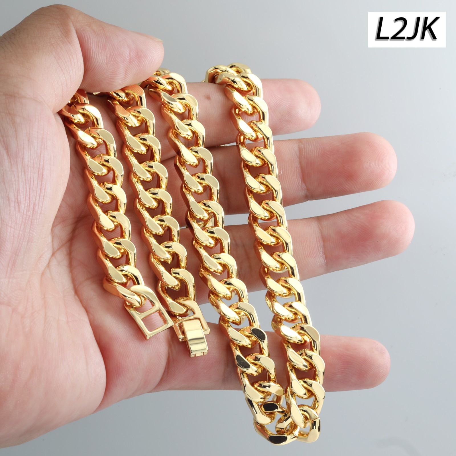 Solid Cuban Link Chain Necklace 10mm 30″In Men’s 14k Gold Plated Hip Hop Fashion